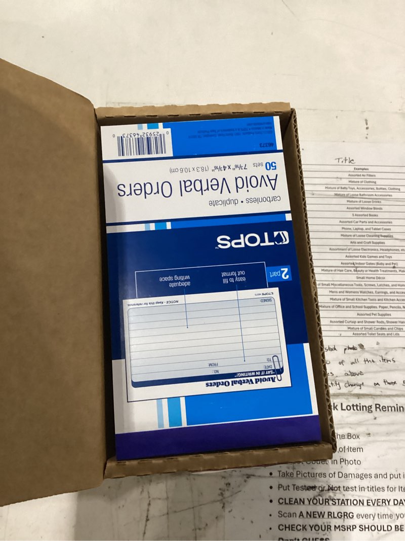 Condition photo showing New/Like New for (10 pack)tops avoid verbal orders book, 2-part, carbonless, white and canary, 4.25 x 6.25 inches, 50 sets per book (46373) 7\" x 4 1/4\"