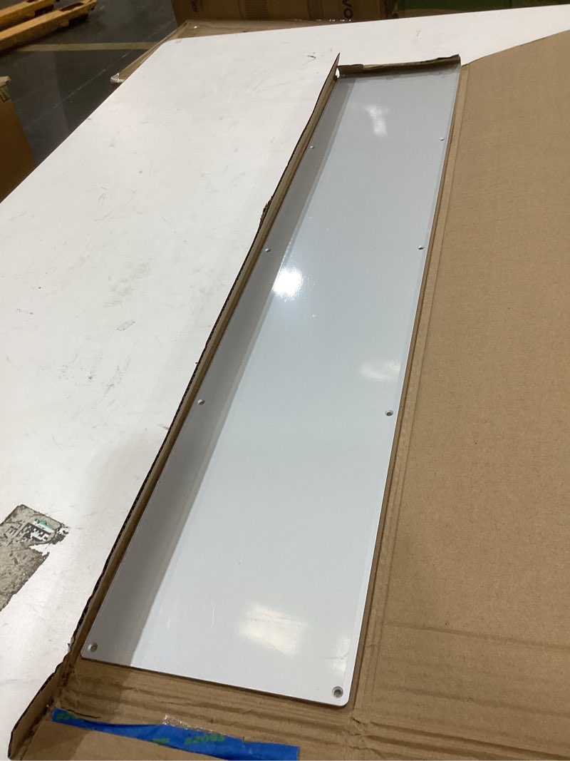 Condition photo showing Good Condition for 1 pcs door kick plates - 6 x 30 inches kick plates for exterior interior doors protection decor, 1.5mm (1/16 inch) thickness rectangular aluminum door push plate (silver) 6 x 30 inch silver