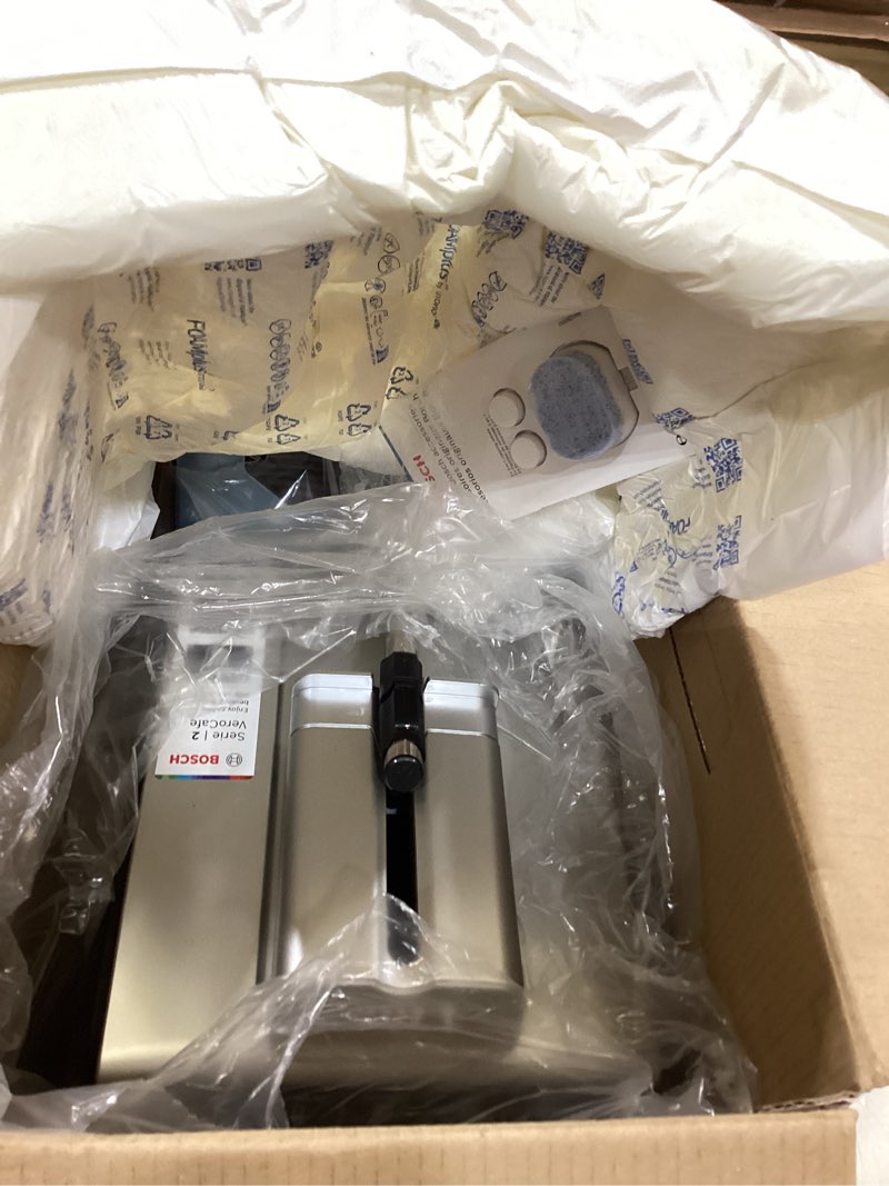 Condition photo showing As Is for bosch fully automatic coffee and espresso machine - one-touch drinks, barista style, double cup super coffee maker - large bean capacity - easy clean, maintenance - silver- tiu20307