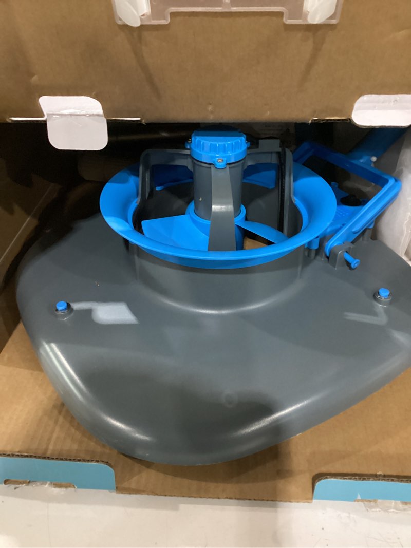 Condition photo showing As Is for not tested rechargeable pool leaf vacuum with telescopic pole, 83gpm powerful suction– cordless pool skimmer for inground & above ground pools with 6.6gal leaf catcher bag for heavy debris areas (gray)