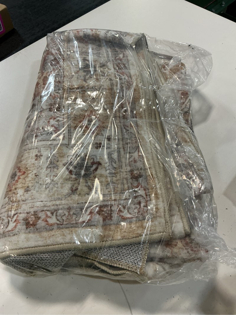 Condition photo showing Good Condition for madane area rug 3x5, washable vintage entryway rugs for bedroom non slip indoor kitchen runner for living room laundry room playroom soft non-slip floor carpets, turmeric/grey turmeric/grey 3' x 5' (rectangular)