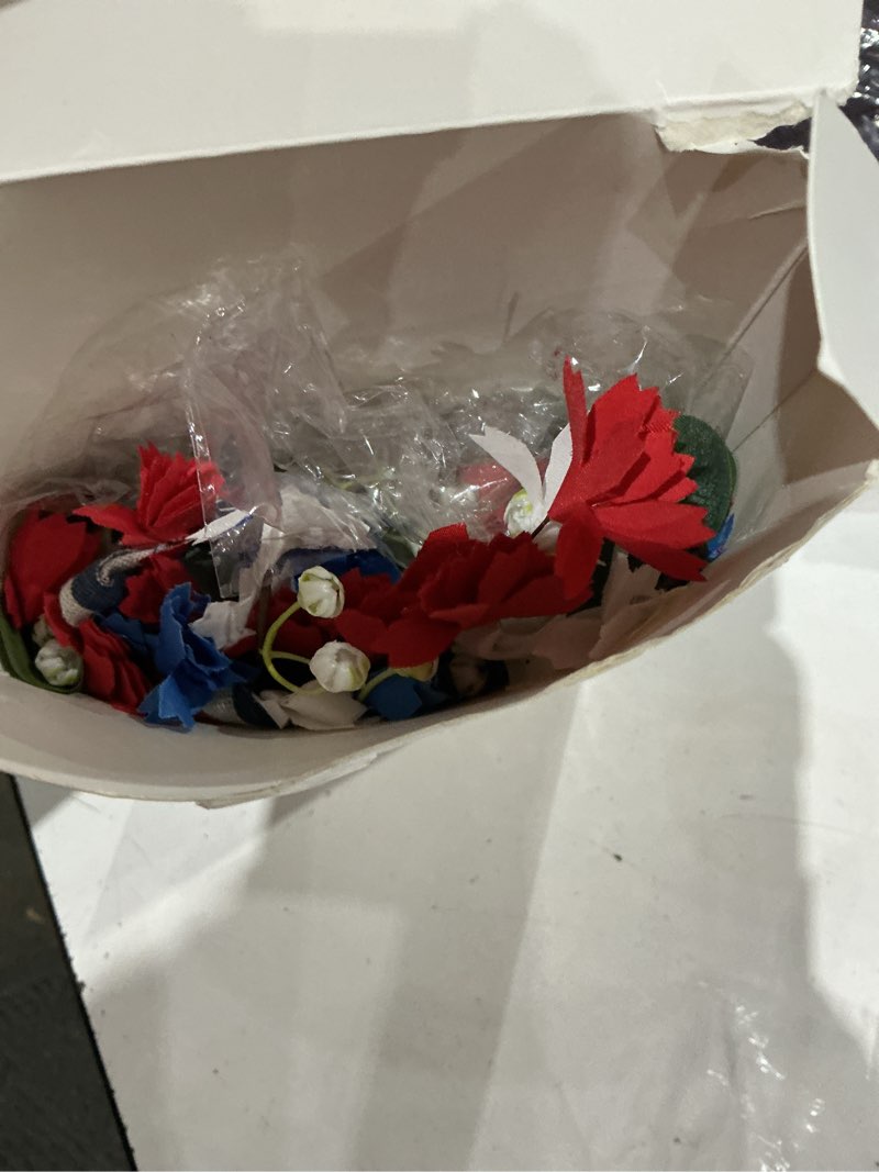 Condition photo showing As Is for suncalla 6 pcs mini patriotic cabinet wreaths small red white blue floral wreath 4th of july hanging wreaths front door decor with ribbon bow for independence day memorial day home wall porch decor