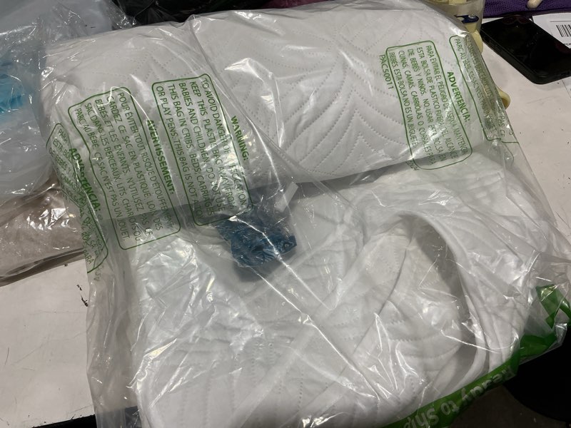 Condition photo showing As Is for madison park windom down alternative blanket, premium 3m scotchgard moisture wicking treatment, lightweight and soft bed cover for all season, satin trim, white twin