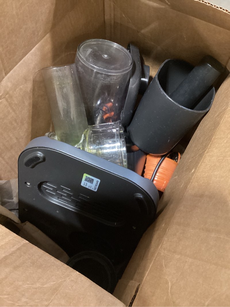 Condition photo showing As Is for ninja neverclog cold press juicer, powerful slow juicer with total pulp control, countertop, electric, 2 pulp functions, dishwasher safe, 2nd generation, charcoal, jc151 (renewed)