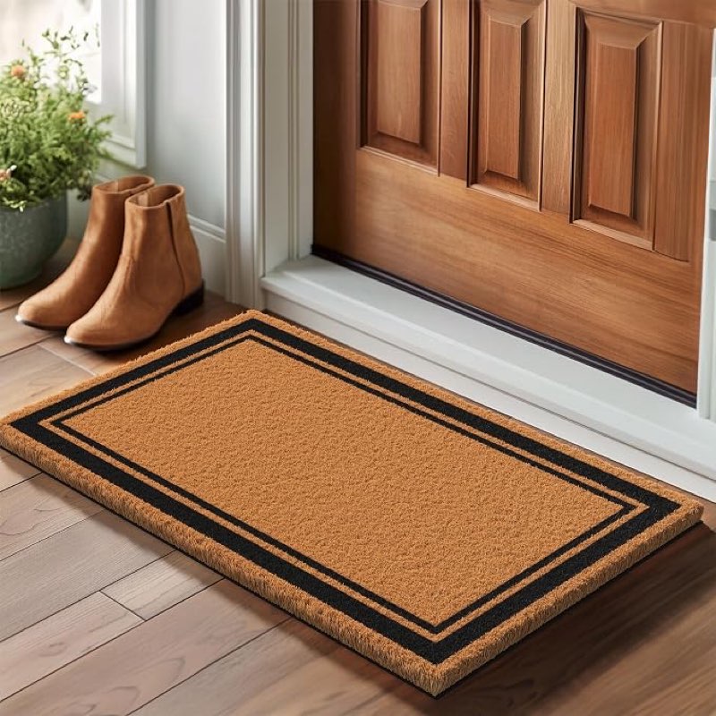 barnyard designs natural coco coir non-slip doormat border | heavy-duty welcome mat with rug-grip backing for front door, covered porch or entryway, indoor outdoor sheltered entrance