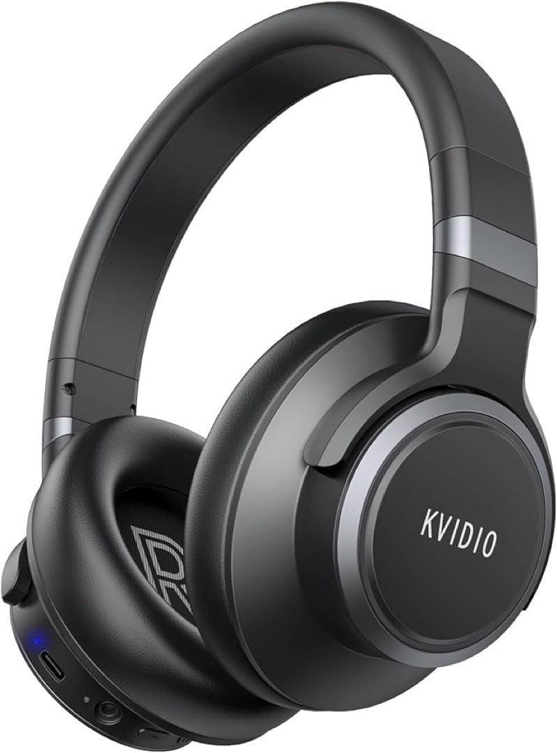 kvidio active noise cancelling headphones, 70 hours playtime bluetooth headphones wireless with microphone, transparency mode, deep bass and hi-fi stereo sound over ear for travel office