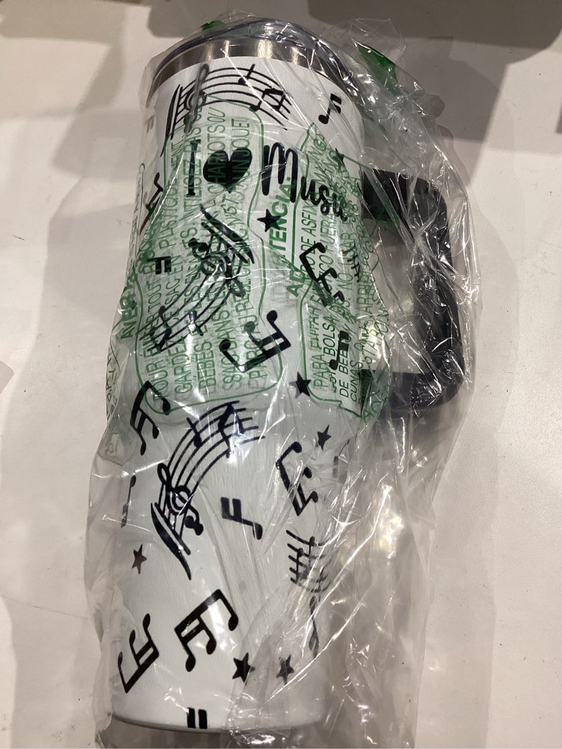 Condition photo showing Good Condition for 40oz music teacher gifts tumbler with handle and straw, musical note stainless steel insulated cup with lid, travel coffee mug water bottle, birthday gifts for women men music-1 40 ounces