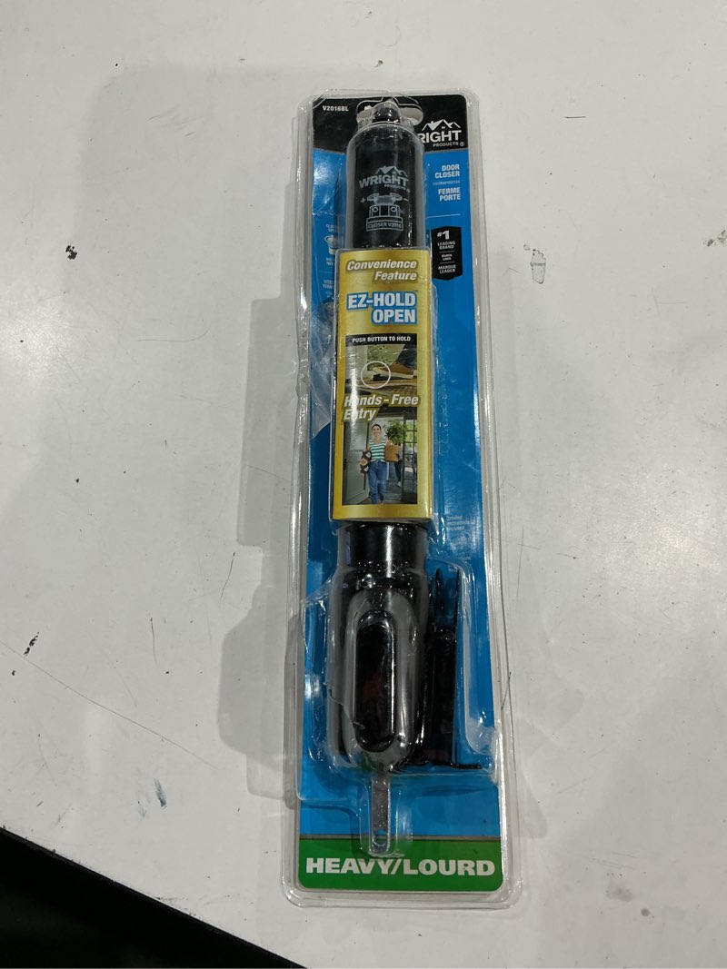 Condition photo showing As Is for wright products 11.25-in e-z hold adjustable black aluminum hold open screen/storm door pneumatic closer