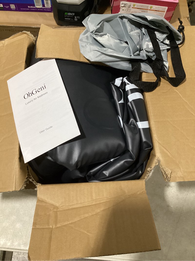 Condition photo showing As Is for ohgeni king size air mattress with built in pump, family choice award winner, 18'' comfortable blow up colchones inflables mattress for home, guests, portable air bed, 700 lbs standard height 18'' black king