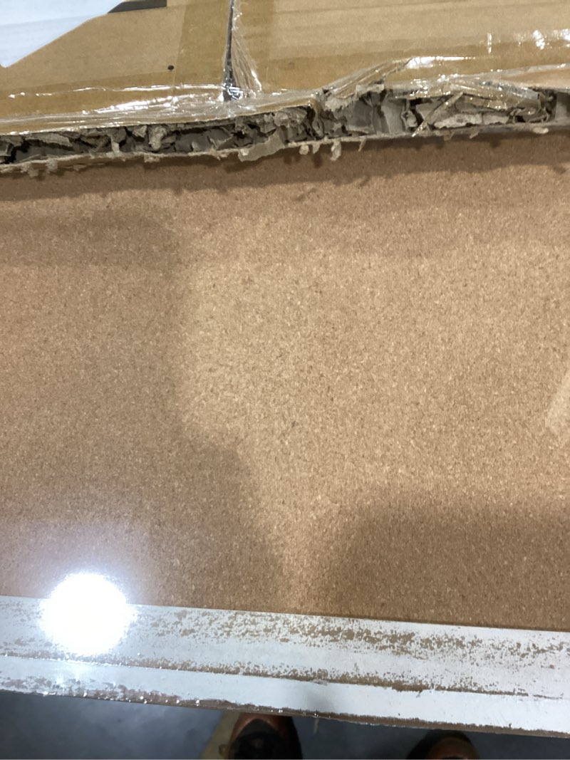Condition photo showing New/Like New for DOLLAR BOSS White Cork Board for Wall - 24 X 18 Inches, Rustic Wooden Frame Bulletin Board, Decorative Hanging Pin Board for Office & Home Decor White 24''X 18‘’
