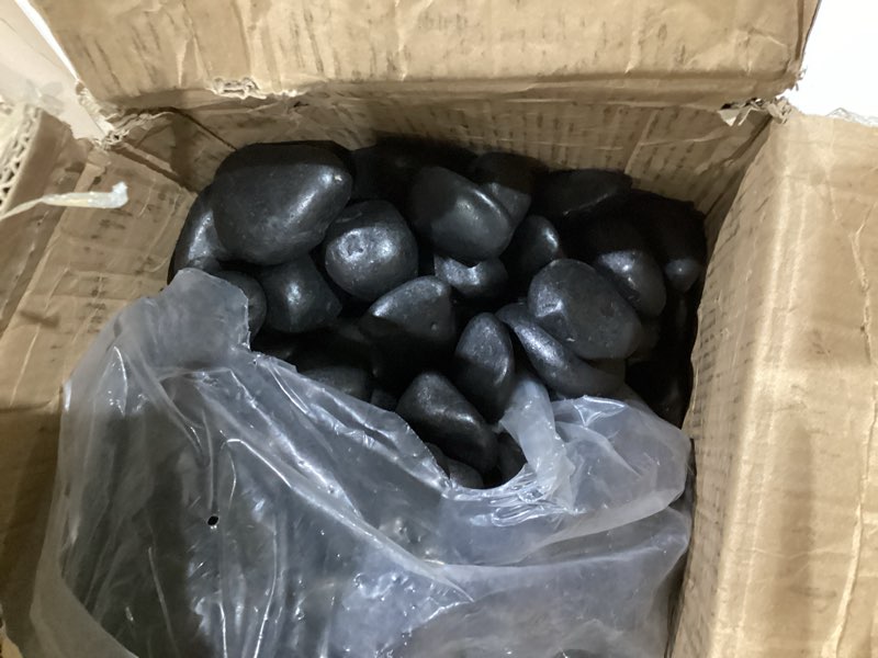 Condition photo showing As Is for 40lbs black rocks for planters, 2-3 inch decorative rocks for potted plants, polished garden stones for outdoor landscaping, walkways, yard, river rocks for flower pots, vase 40.0 pounds black 2-3 inch