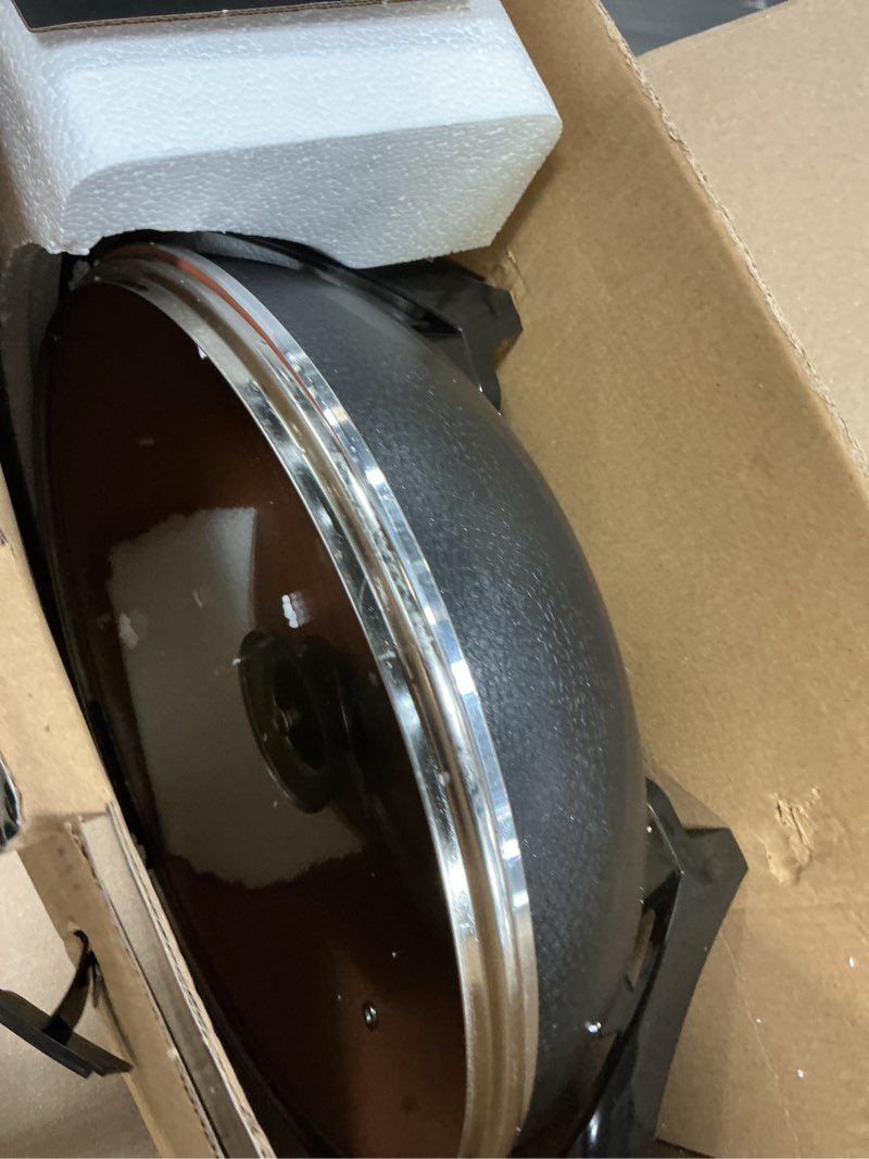 Condition photo showing As Is for OVENTE Electric Wok with Nonstick Coating, 13 Inch Family-Sized Skillet, 1400W Power, Adjustable Temperature, Tempered Glass Lid, Cool Touch Handles and Easy to Clean Frying Surface, Copper SK3113CO 13 Inch - Copper