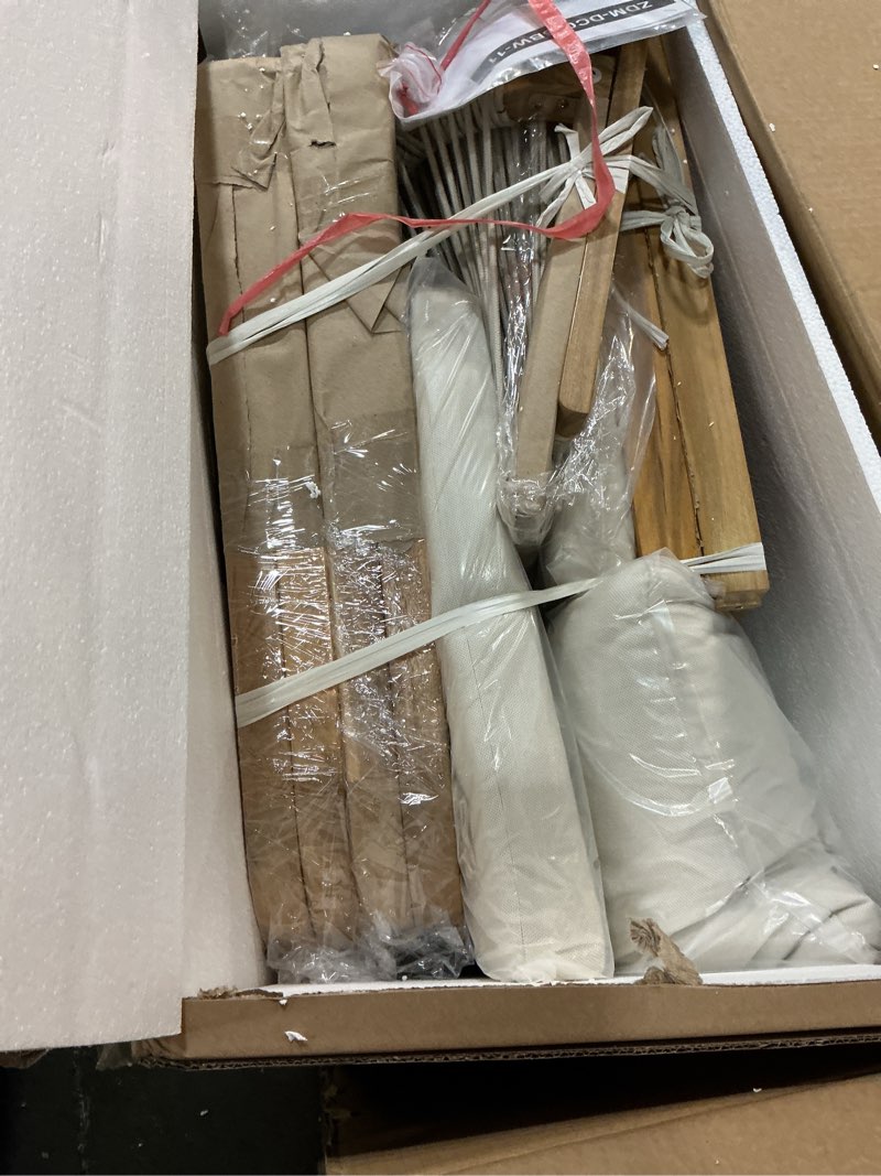 Condition photo showing New/Like New for (incomplete, only 1 box-chairs) wisteria lane 9 pieces acacia outdoor patio table and chairs set for 8, patio outdoor dining table set with cushion, modern outdoor patio table set for lawn backyard garden deck, beige 9pieces