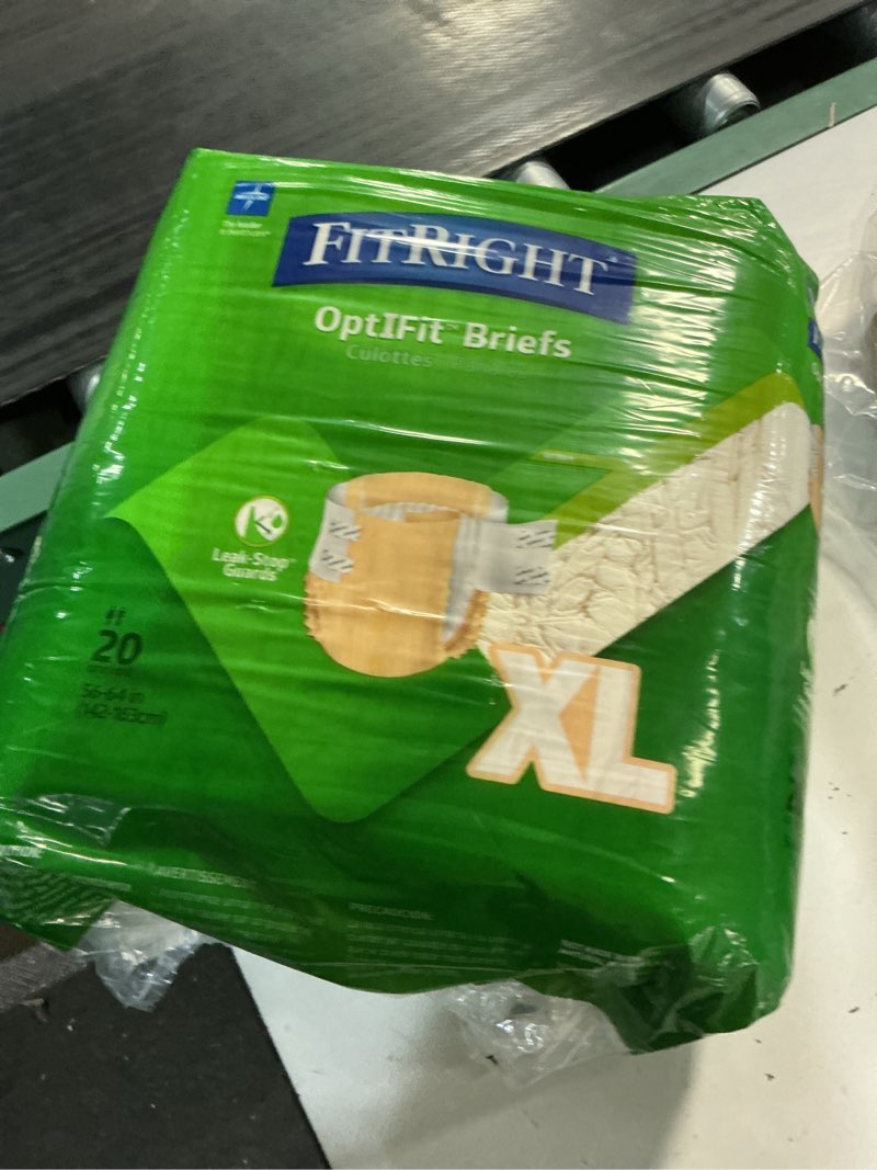 Condition photo showing New/Like New for fitright adult diapers, extra+ heavy absorbency, xl (waist size 56in-64in), 20 count, optifit incontinence briefs for men and women, disposable, moisture-wicking, leak protection, 20 count x-large