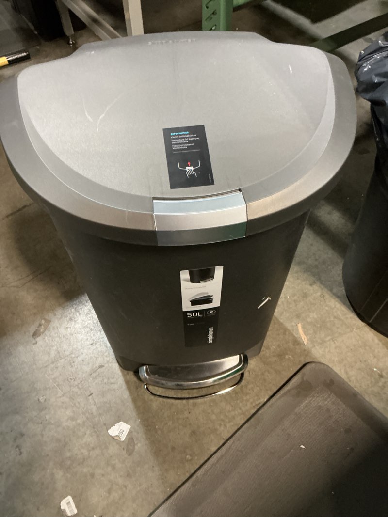Condition photo showing Good Condition for simplehuman 50 liter / 13 gallon semi-round kitchen step trash can with secure slide lock, grey plastic gray