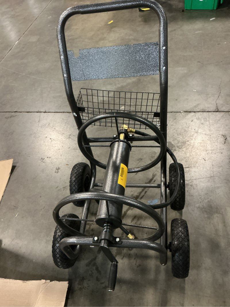 Condition photo showing As Is for xtremepowerus hose reel cart, hose cart with wheels, water hose reel cart hose reels for outside, 300-feet hose capacity, grey
