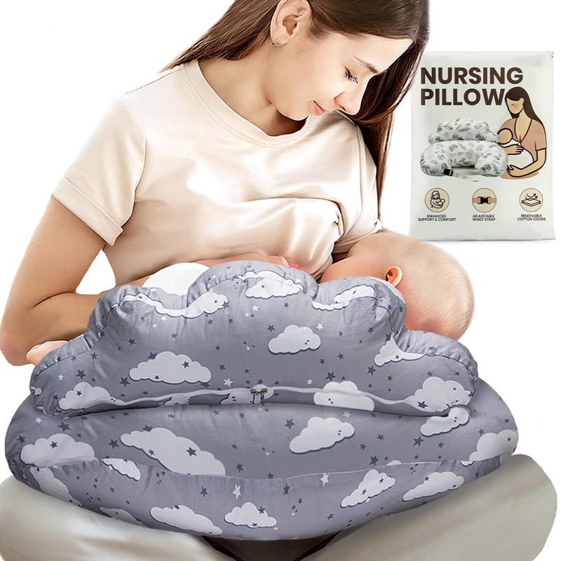  nursing pillow – breastfeeding pillows with security fence for enhanced support & comfort – removable cotton cover, adjustable waist strap, newborn essentials must haves baby registry search