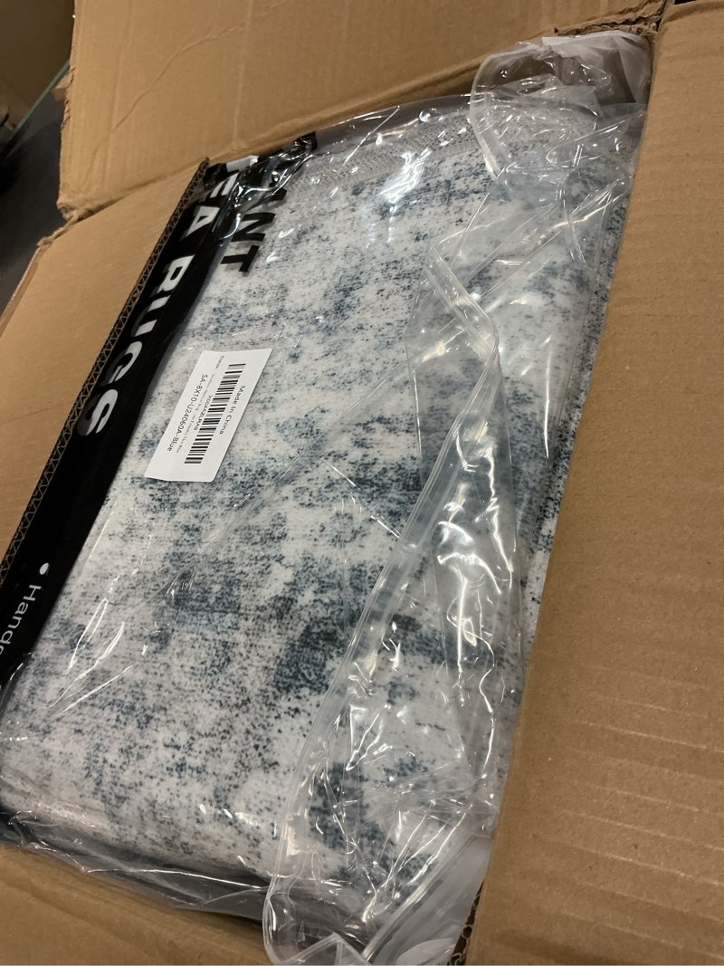 Condition photo showing Good Condition for soalmost abstract rug 8x10 large living room rugs neutral modern washable area rugs for bedroom dining room non-slip stain resistant foldable thin blue blue/grey 8' x 10' (rectangular)