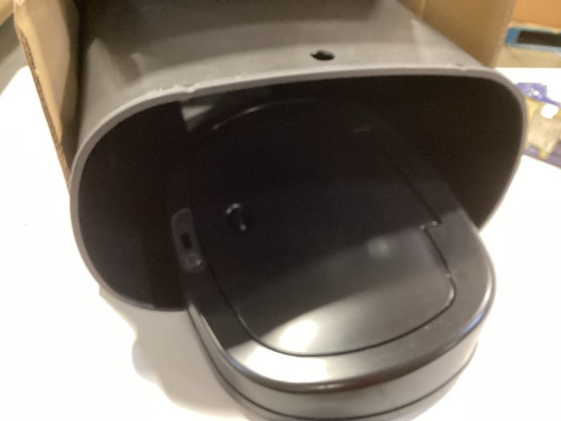 Condition photo showing Good Condition for bestoffice | 13 gallon plastic trash can with lid | dark black | automatic touchless garbage can | odor control | modern oval design | easy to clean | fits any kitchen, bathroom, office or home plastic dark black