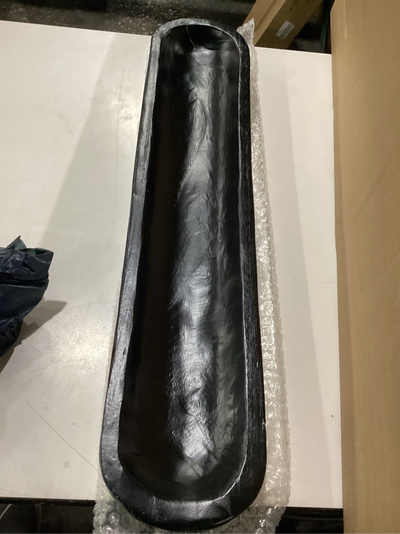 Condition photo showing As Is for wooden dough bowls decorative?rustic bread long bowls decor wood tray, hand carved for table centerpiece decor, home decor (30 * 6 * 2 inch black) 30*6*2 inch black