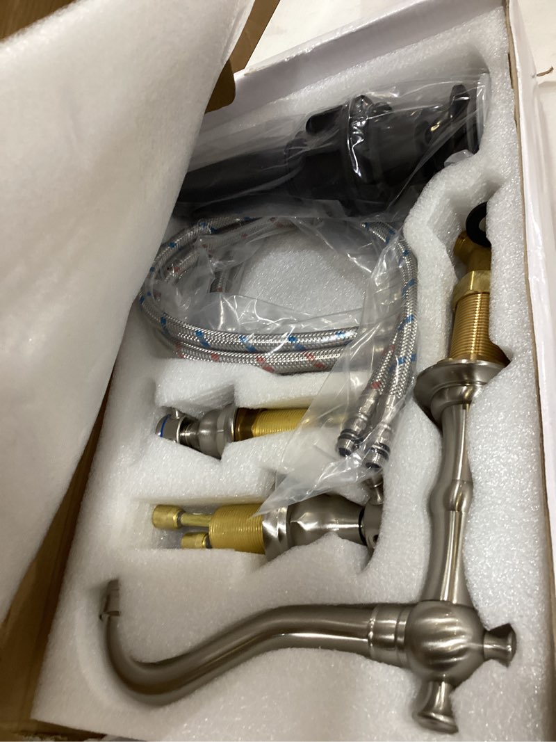 Condition photo showing Good Condition for two handles three holes faucet 8-16 inch widespread bathroom sink faucet brushed nickel basin tap mixer faucet matching metal pop up drain metal cover brushed nickel