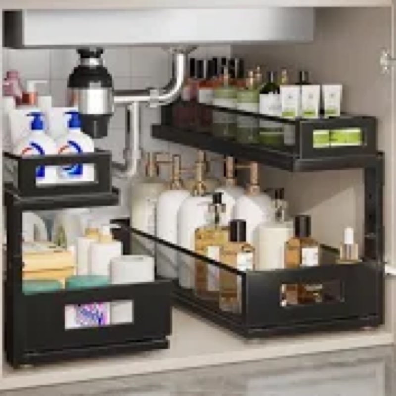 Corbyles 2 Pack 21.3IN-Depth Under Sink Organizer with Next-Gen Ball-Bearing Slides,2-Tier Pull Out 