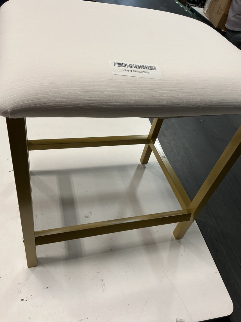 Condition photo showing As Is for small vanity stool, cute vanity stools with cushion, white gold makeup vanity chair for small spaces, living room, bedroom, bathroom, entryway, ottoman foot rest for couch sillas modern