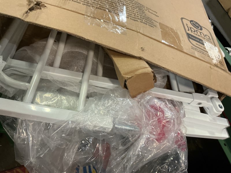 Condition photo showing Good Condition for regalo safety 38" baby gate for doorways & bottom of stairs, pressure mount design for babies, toddlers & pets, tested & safe for 30 years, american designed, american owned, white white 29-38.5"w x 30"h