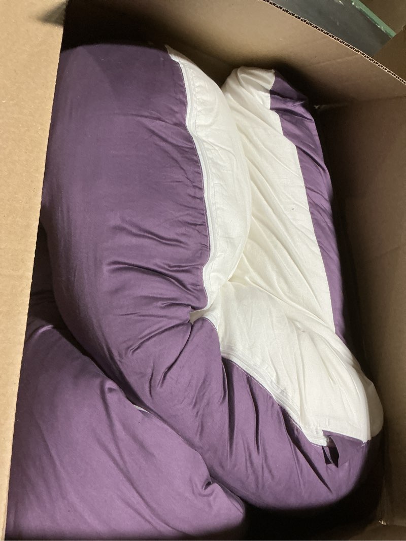 Condition photo showing Good Condition for queen rose extra long u shaped body pillow, 65in pregnancy pillows for sleeping, full body support for adults and maternity women, cooling sateen cover, purple and white organic sateen - white&purple 65in