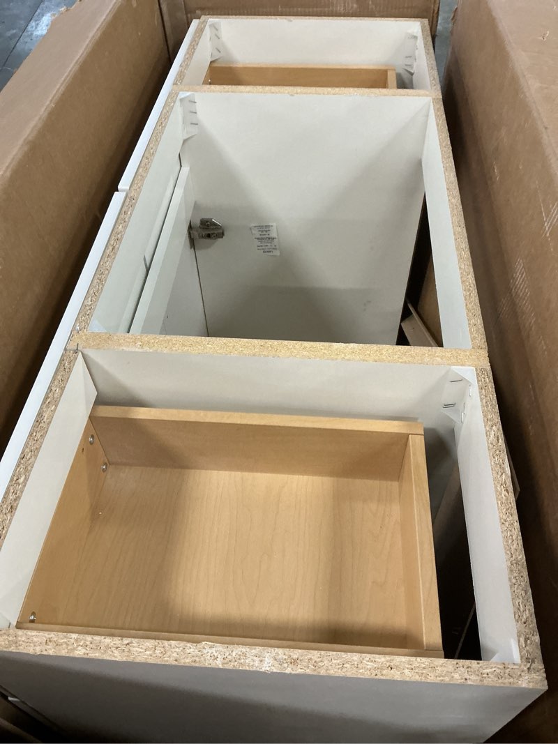 Condition photo showing As Is for Beckett 48" Free Standing Single Basin Vanity Set with Cabinet and Cultured Marble Vanity Top