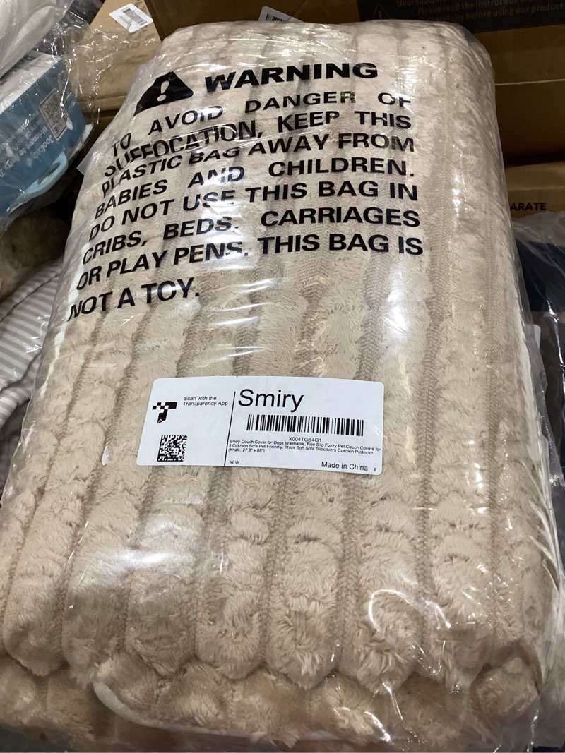 Condition photo showing New/Like New for smiry couch cover for dogs washable, non slip fuzzy pet couch covers for 3 cushion sofa pet friendly, thick soft sofa slipcovers cushion protector (khaki, 27.6" x 88") khaki 27.6" x 88"