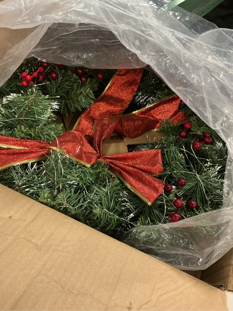 Condition photo showing Good Condition for Christmas Wreath Front Door Wreath - 24 Inch Pre-Lit Outdoor Wreaths for Front Door Battery Operated 55 White Lights Bulbs Christmas Decoration Wall Wreath Outside DiliComing 24IN Green