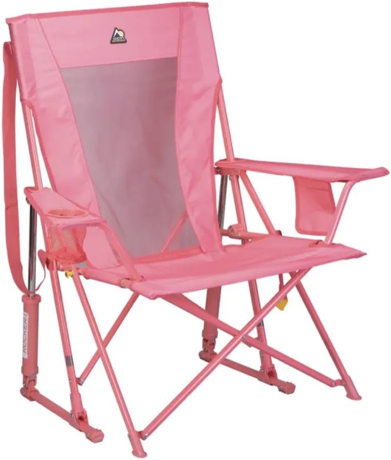 gci outdoor comfort pro rocker camping chair | portable folding rocking chair with durable armrests & drink holder — blush comfort pro rocker blush