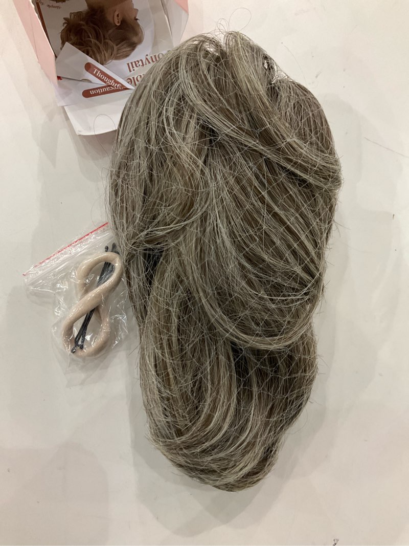 Condition photo showing New/Like New for Claw Clip Short Ponytail Messy Bun Hair Piece Bendable Hair Branch Extensions Fluffy Wavy Curly Synthetic Versatile Ash Grey Hairpieces