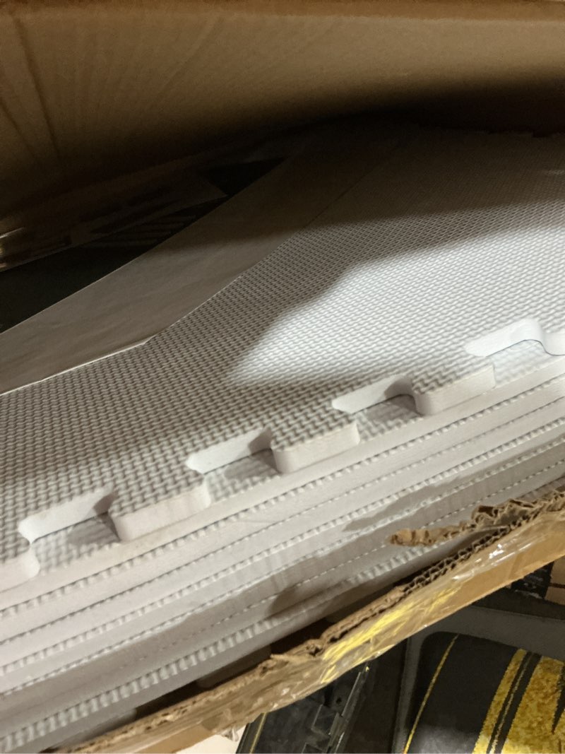 Condition photo showing As Is for ProsourceFit Puzzle Exercise Mat ½ in, EVA Interlocking Foam Floor Tiles for Home Gym, Mat for Home Workout Equipment, Floor Padding for Kids, Black, 24 in x 24 in x ½ in, 48 Sq Ft - 12 Tiles Black - 1/2 Inch - 48 Sq Ft - 12 Tiles