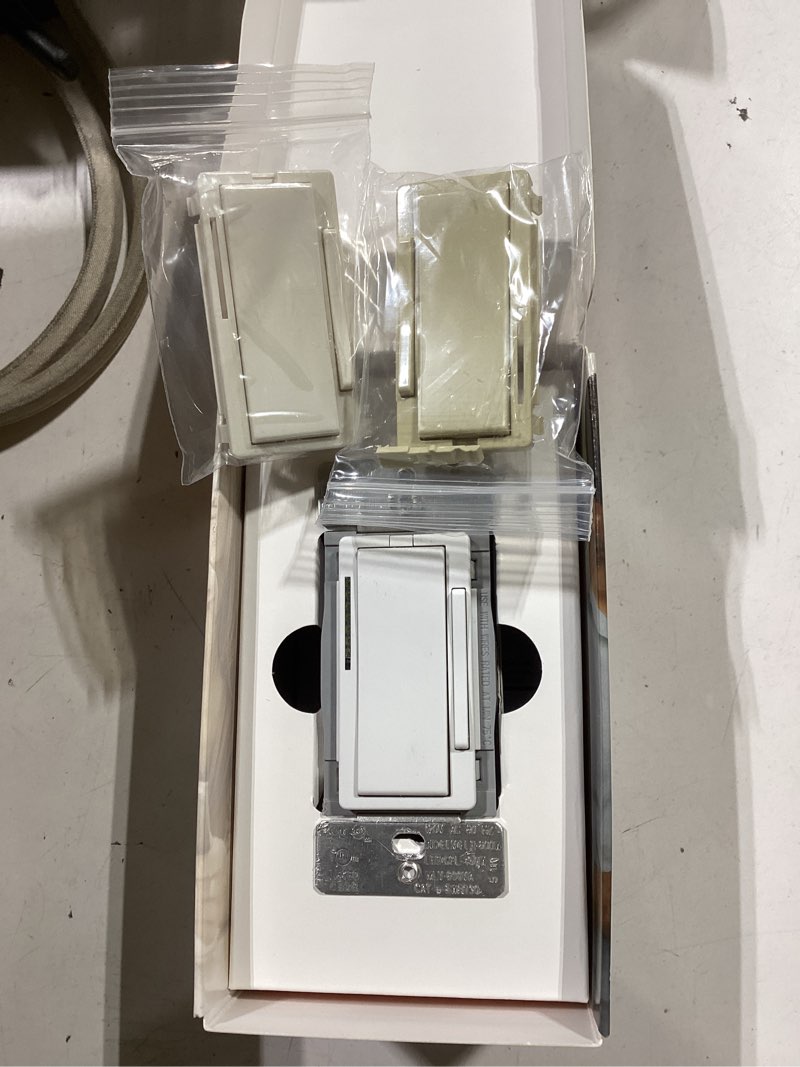 Condition photo showing As Is for eaton wi-fi smart single-pole/3-way smart with led decorator master dimmer, white/light almond/ivory