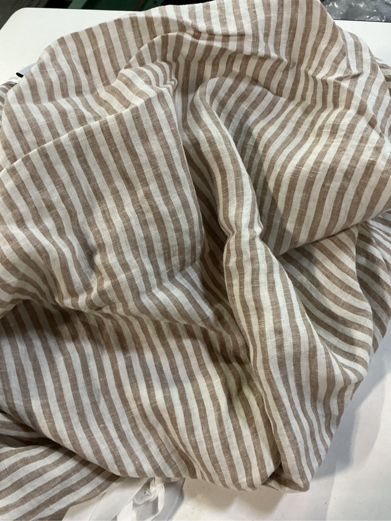 Condition photo showing Good Condition for quince european linen stripe fitted sheet set natural/white stripe king