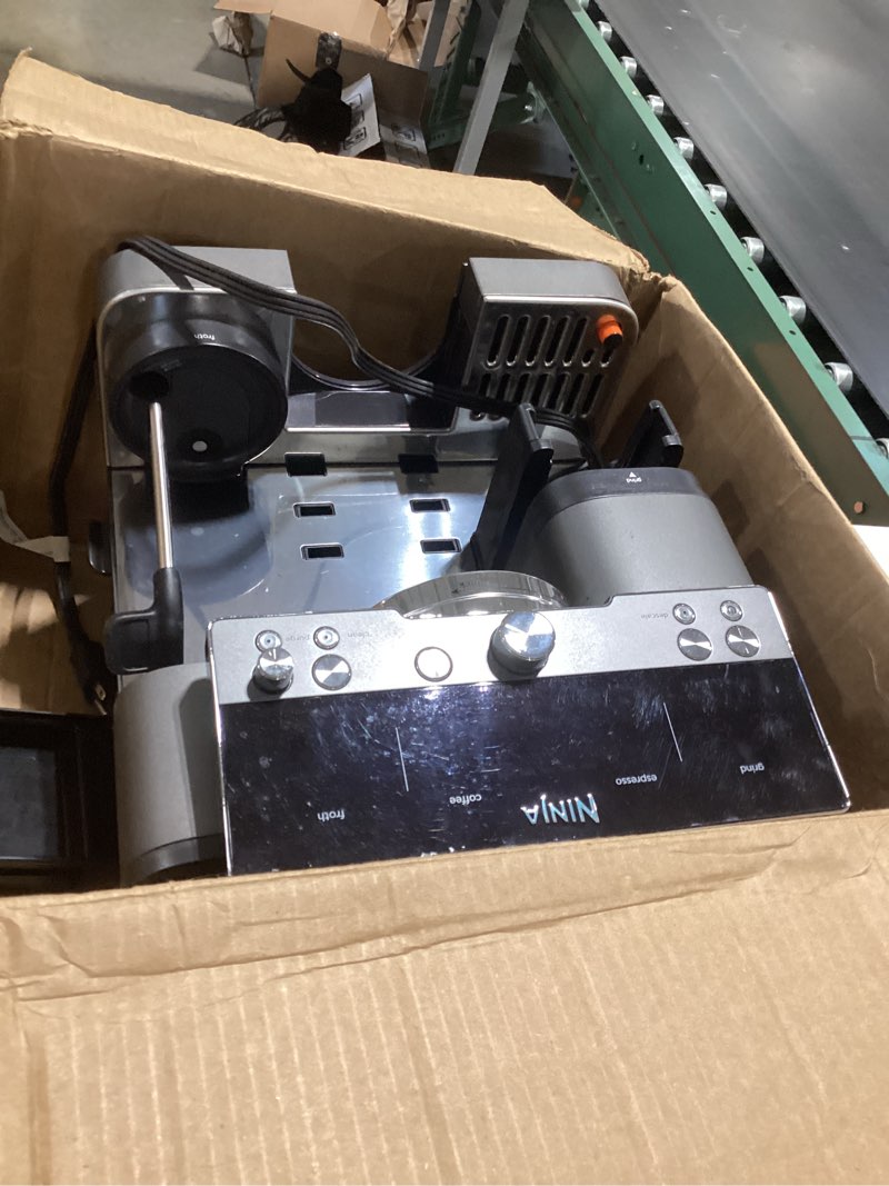 Condition photo showing Good Condition for ninja luxe café 3-in-1 espresso, drip coffee and cold brew machine | integrated coffee grinder, milk frother, assisted tamper & built-in espresso accessory storage | stainless steel | es601 luxe cafe stainless steel