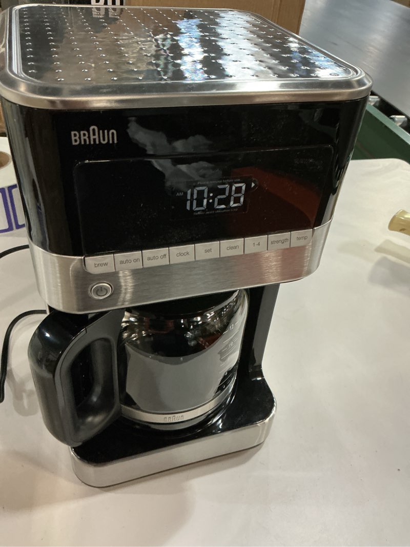 Condition photo showing Good Condition for Braun BrewSense 12 Cup Drip Coffee Maker - Pause & Pour Mid Brew, Coffee Machine with 24-Hour Timer & Clock, Bold & Regular Strength, 1-4 Cup Functions, Self Clean, Auto Shutoff, Stainless Steel Brewsense Advanced