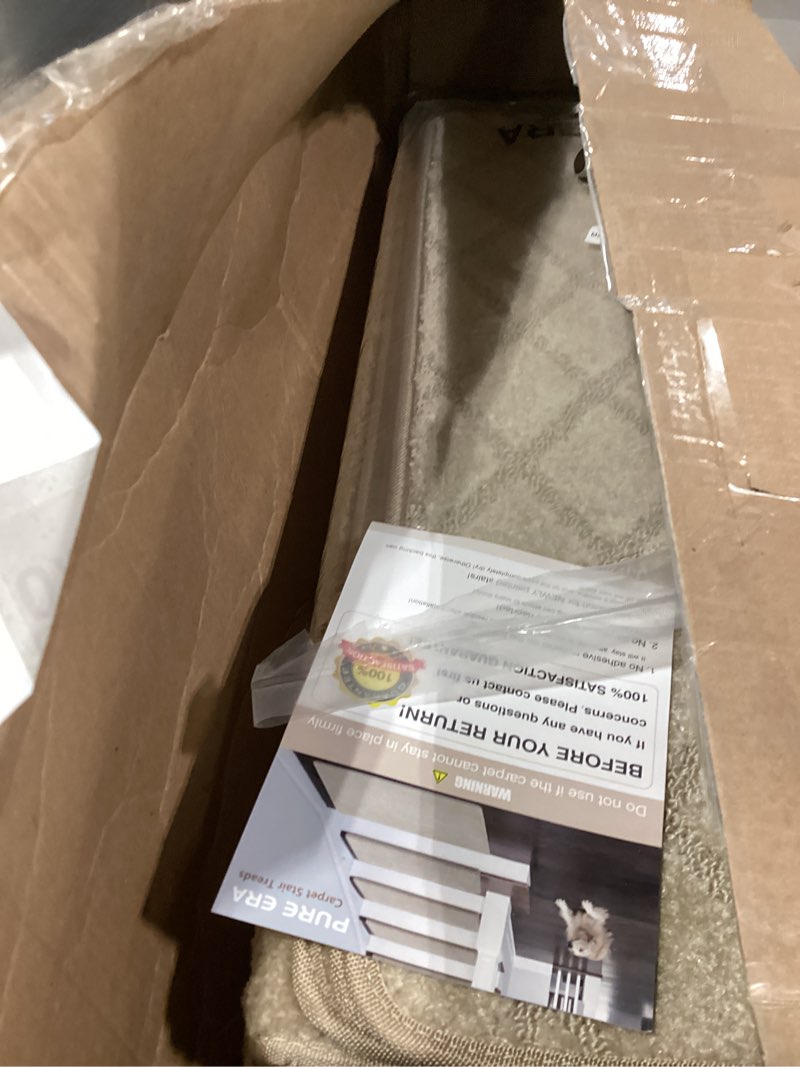 Condition photo showing Good Condition for pure era bullnose carpet stair treads tape free non-slip indoor stair protectors pet friendly stair treads for wooden steps 9.5" x 30"(14 pieces, cream gray diamond trellis) cream gray diamond trellis 14 pieces with bullnose