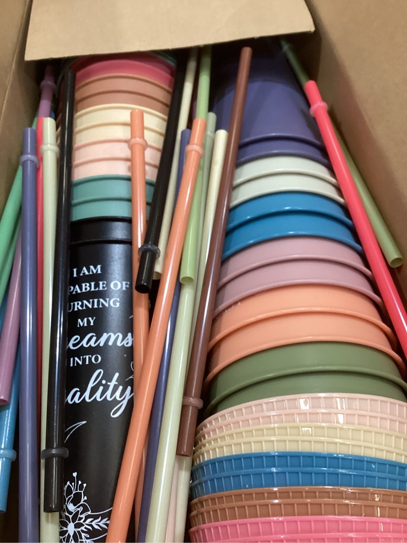 Condition photo showing Good Condition for skylety 24 pcs inspirational gifts for women, get well soon gift for women mental health, daily affirmations plastic cups with positive saying, self care, cheer up, encouragement for female