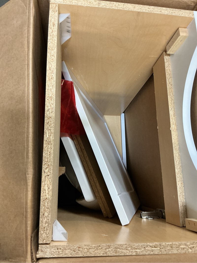Condition photo showing As Is for style selections euro 18-in white single sink bathroom vanity with white cultured marble top