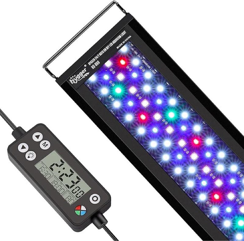 hygger Auto On Off LED Aquarium Light, Full Spectrum Fish Tank Light with LCD Monitor, 24/7 Lighting Cycle, 7 Colors, Adjustable Timer, IP68 Waterproof, 3 Modes for 30"-36" Freshwater Planted Tank Visit the hygger Store