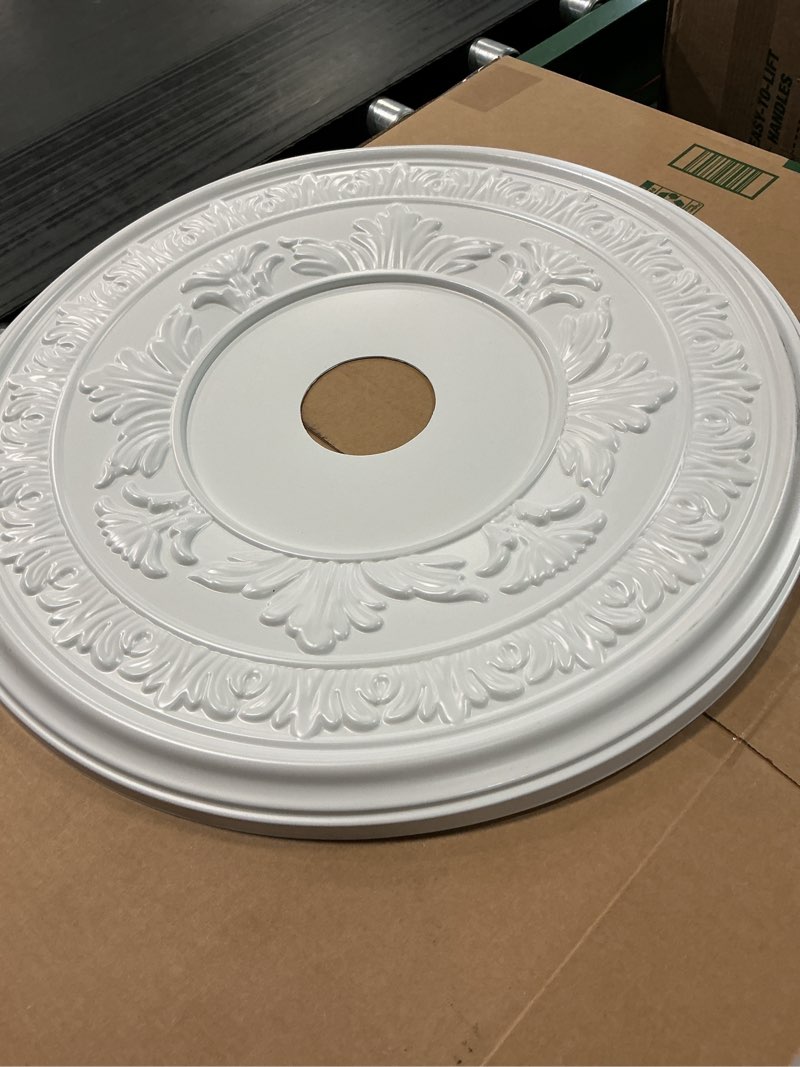 Condition photo showing Good Condition for Ekena Millwork CMP22BAGBW Baltimore Thermoformed PVC Ceiling Medallion (Fits Canopies up to 7 3/4"), 22"OD x 3 1/2"ID x 1"P, UltraCover Satin Blossom White 22"OD UltraCover Satin Blossom White