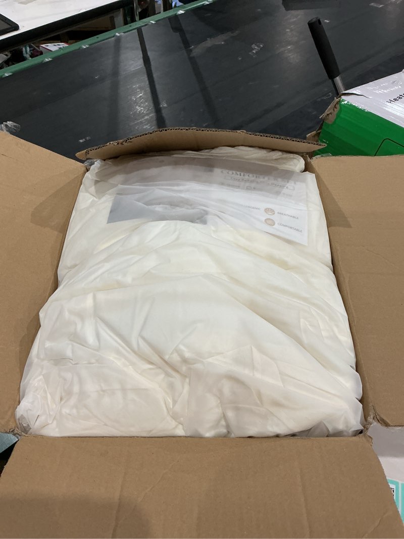 Condition photo showing Good Condition for JOLLYVOGUE Ivory Queen Comforter Set, 3 Pieces Seersucker Comforters Queen Size, Lightweight & Fluffy Bedding Sets Queen for All Season with 1 Ruffle Comforter and 2 Ruffle Pillowshams Queen Ivory