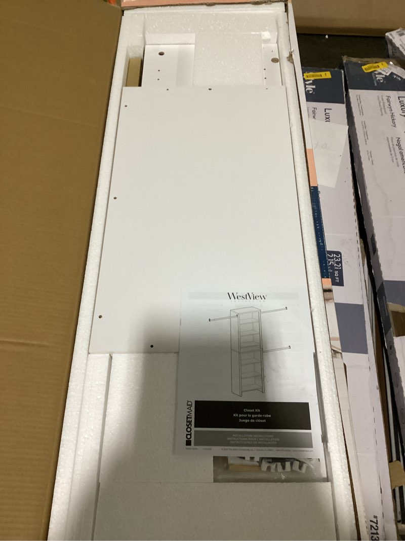 Condition photo showing Good Condition for closetmaid westview 4.6-ft to 10-ft w x 6.87-ft h white solid shelving wood closet system