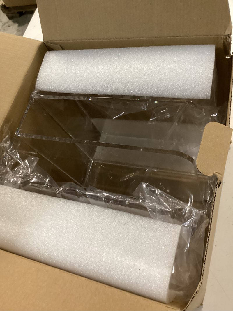 Condition photo showing Good Condition for 4 Vertical Compartments Clear Acrylic Magazine & File Holder – Multipurpose Desk Organizer for Office, Tablets, Magazines, Books – Documents/Home/Classroom Rack