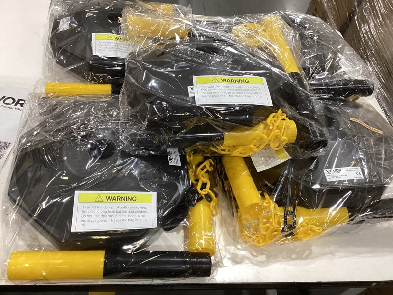 Condition photo showing Good Condition for vevor adjustable traffic delineator post cones, 5 pack, traffic safety delineator barrier with fillable base 8ft chain, for traffic control warning parking lot construction caution roads, yellow&black black & yellow (5 pack)