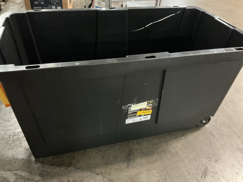 Condition photo showing As Is for (broken incomplete/)project source commander x-large 75-gallons (300-quart) black and yellow heavy duty rolling tote with standard snap lid
