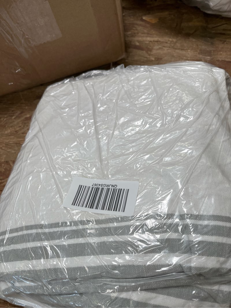 Condition photo showing Good Condition for coastal stripe linen cotton true blackout curtain, 48x84, ivory/sage green